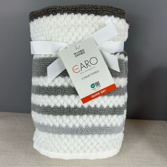 Set of 6 Caro Home 2 Hand Towels 4 Washclothes Gray White Stripes Cotton NEW - Picture 2 of 8
